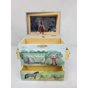 Enchantmints Horse Ranch Music Jewelry Box w/Twirling Horse Slide-out Drawers